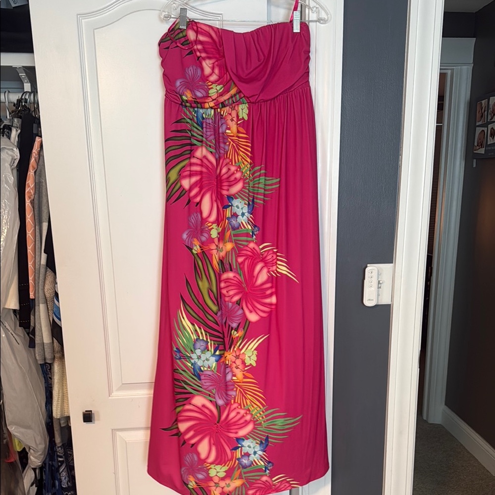 Pink Floral Strapless Maxi Dress